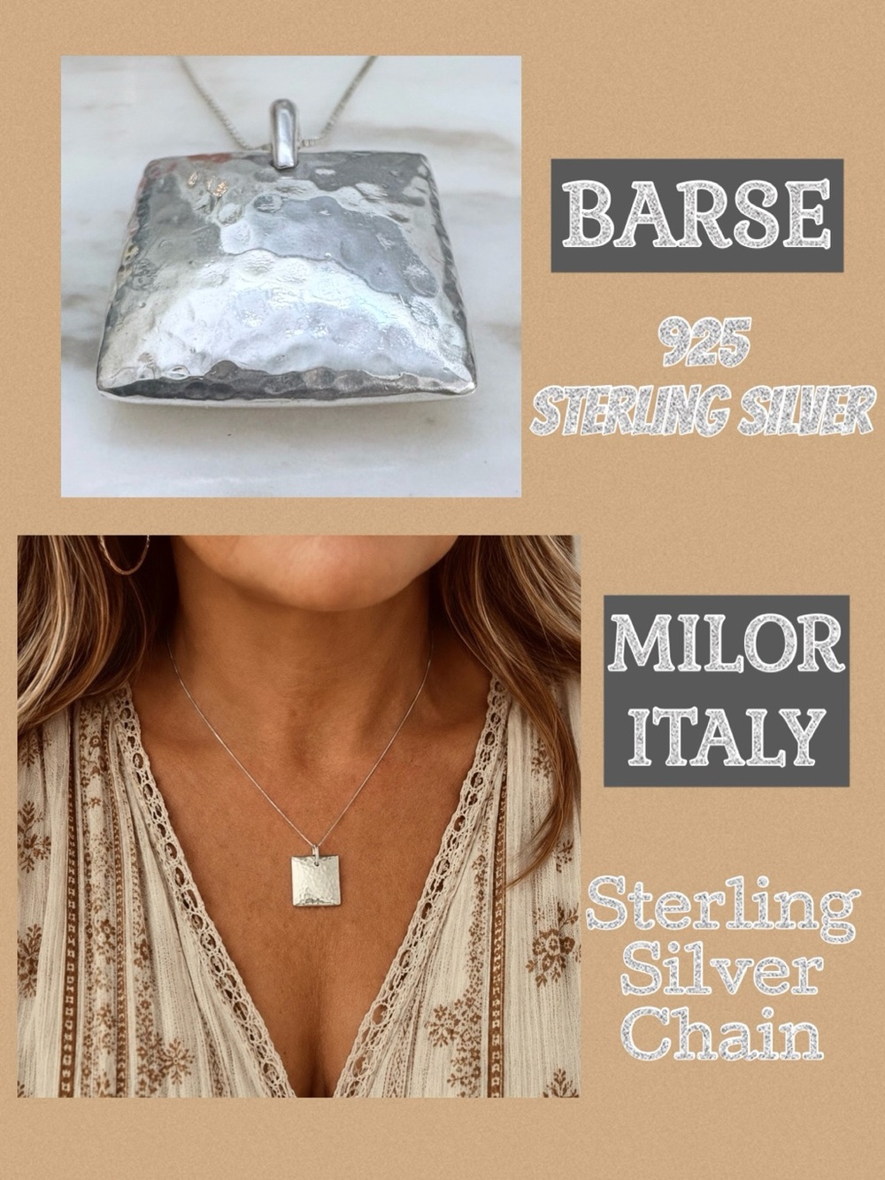 VINTAGE RETIRED BARSE HAMMERED SOLID 925 PENDANT & MILOR 18”NECKLACE EUC